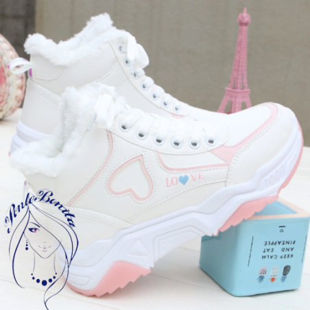 Tenis Botines| Forro Peluche | Diseño LOVE con Corazón