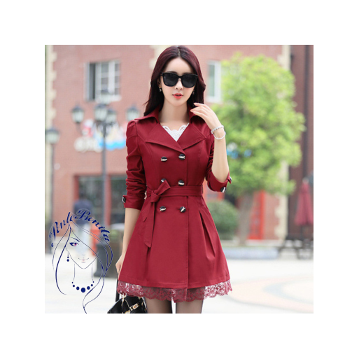 🧥 Abrigo Trench Rojo Elegante con Encaje – Estilo y Sofisticación para Cualquier Temporada