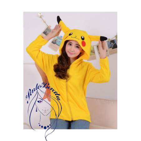 Sudadera Pikachu con Capucha y Orejas 3D – Unisex, Amarilla, Estilo Anime, Ropa Casual Pokémon