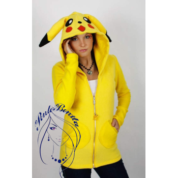Sudadera Pikachu con Capucha y Orejas 3D – Unisex, Amarilla, Estilo Anime, Ropa Casual Pokémon