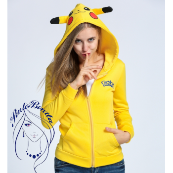 Sudadera Pikachu con Capucha y Orejas 3D – Unisex, Amarilla, Estilo Anime, Ropa Casual Pokémon
